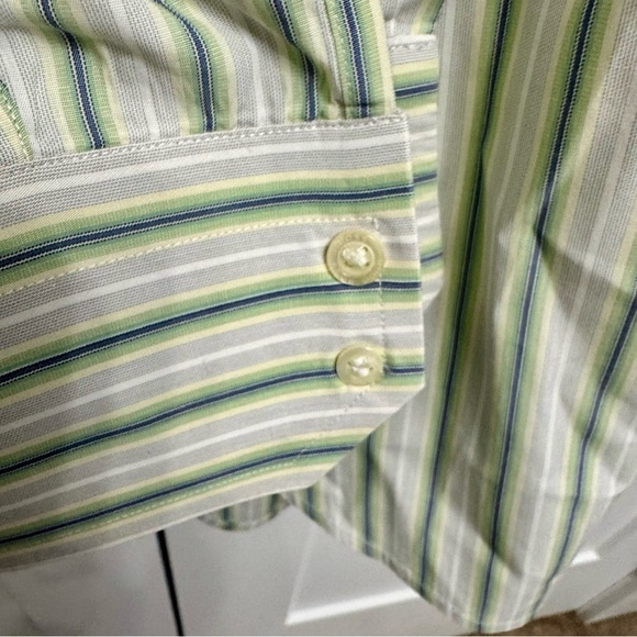 Boss Button Down Dress Shirt - Green Striped - Size Men's 16 - Picture 7 of 8